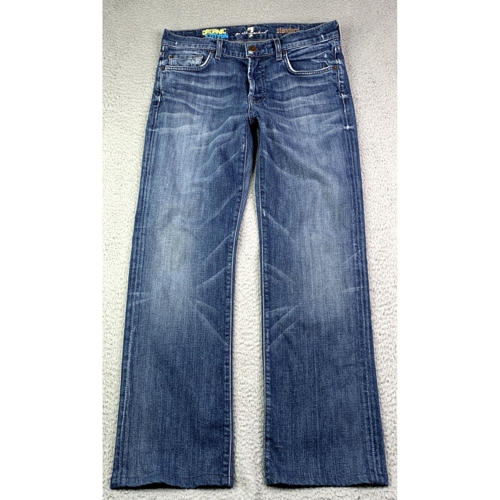 7 For All Mankind Jeans Mens 31 Organic Cotton Blend Denim Straight Blue Jeans